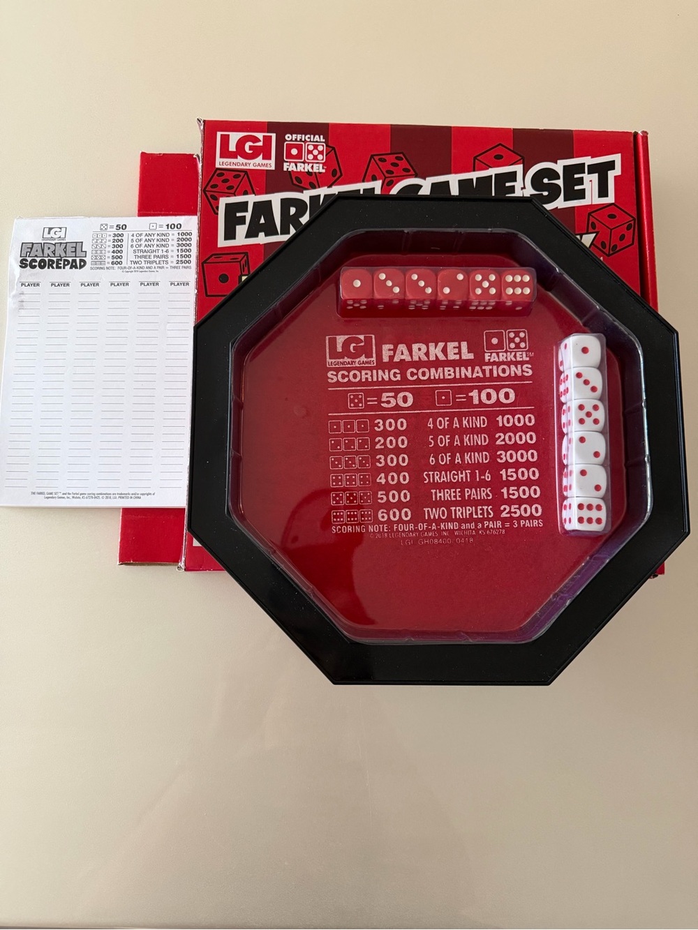 Farkel Game Set with Deluxe Dice Rolling Tray